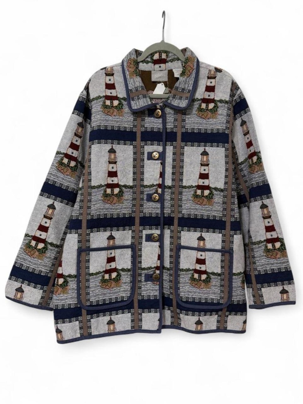Vintage 90s Blair Nautical Lighthouse Tapestry Jacket size 2XL